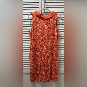 Talbots Orange Paisley Collared Midi Dress